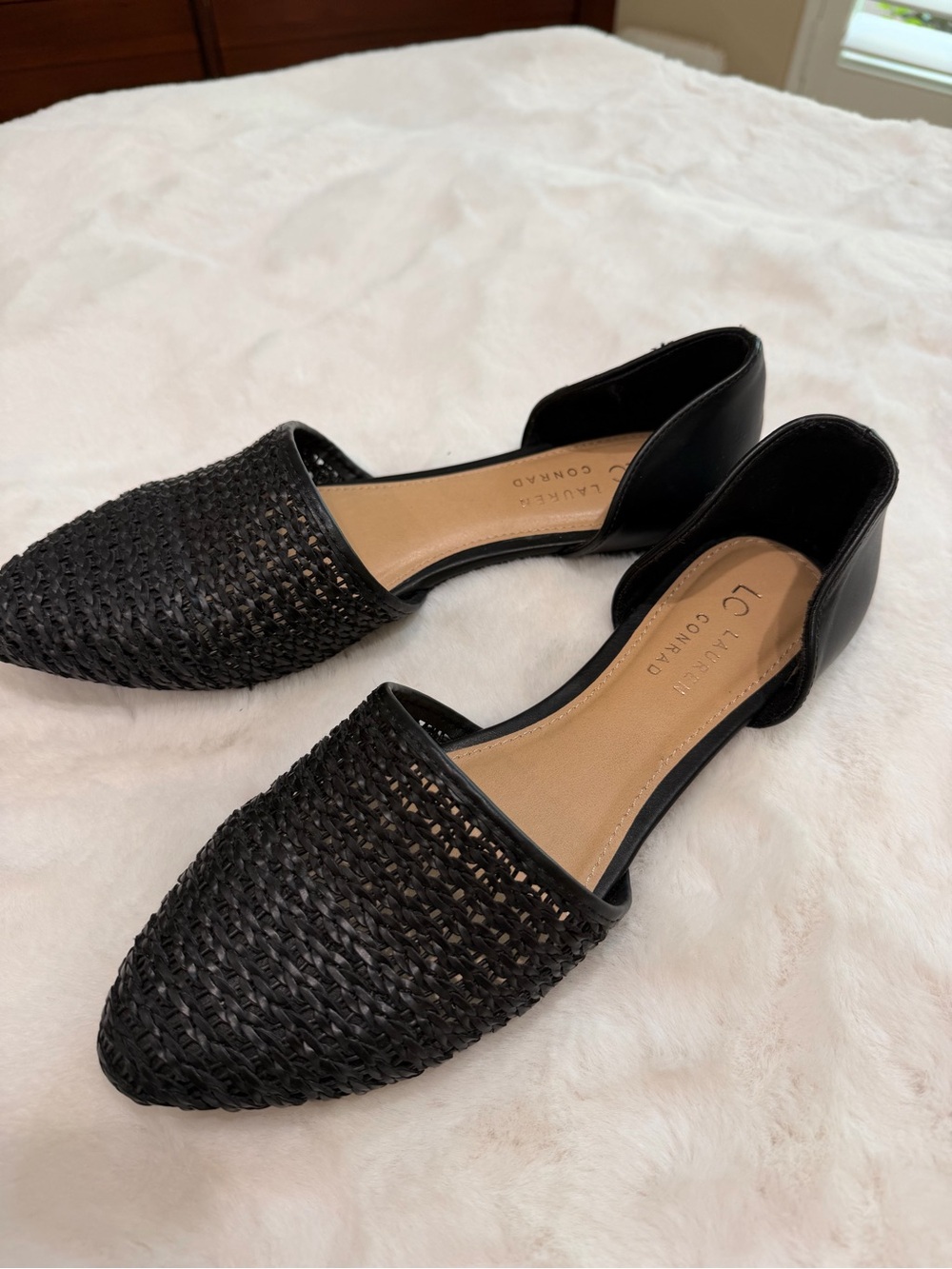 LC Lauren Conrad Black Woven Pointed D'Orsay Flats Size 9